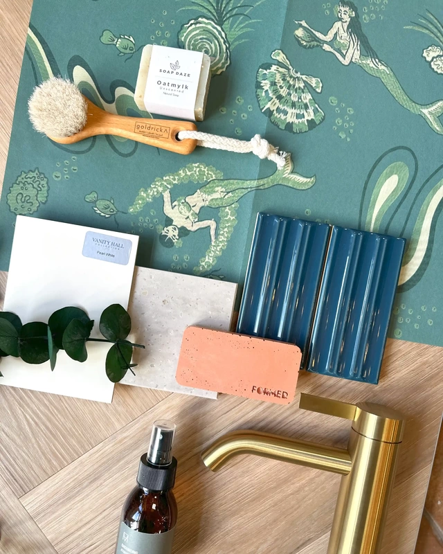 flat lay showing design options for a bathroom